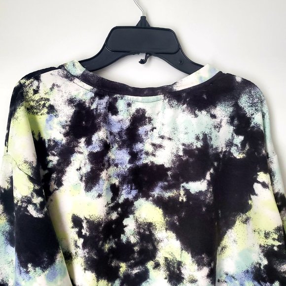 REEBOK LOGO Sweat Shirt Graphic Black Tie Dye Activewear Athleisure Loose Fit - Picture 9 of 9